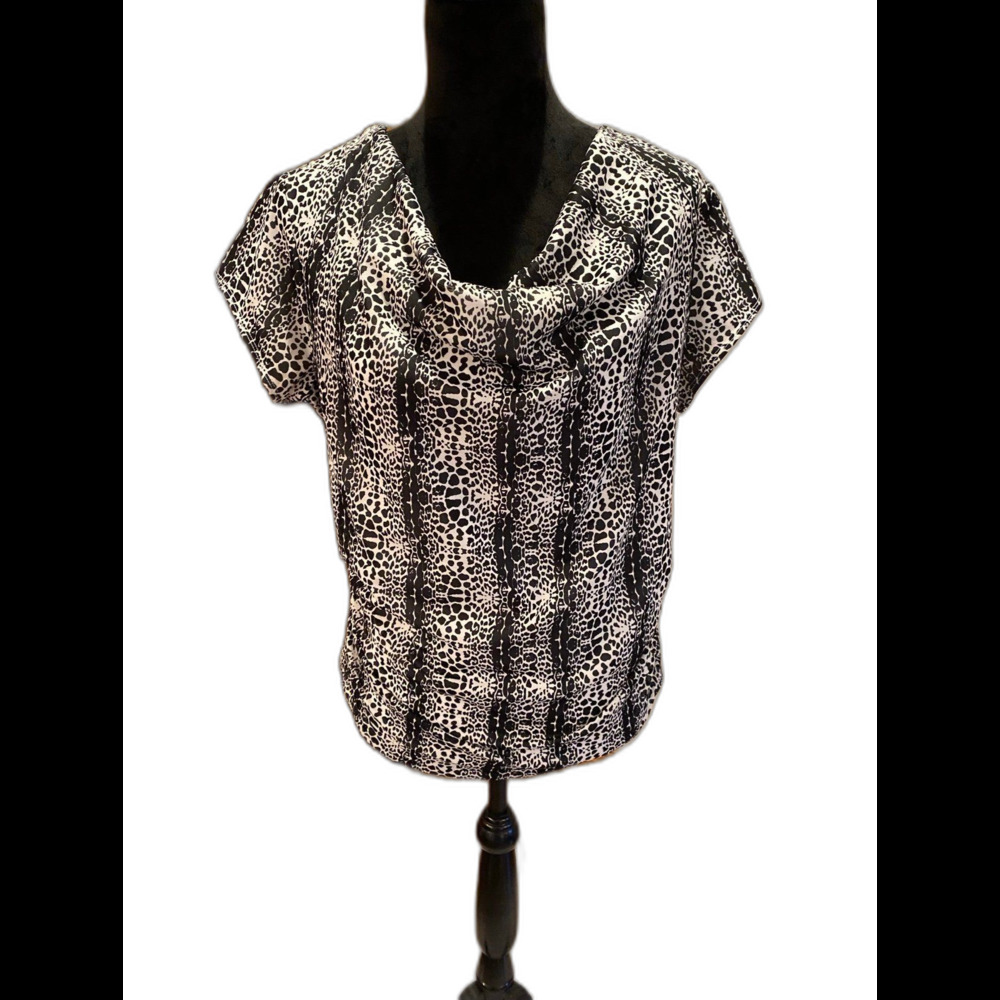 Cato Blouse Womens Plus Size XL Top Cap‎ Sleeve Black & White Print Casual